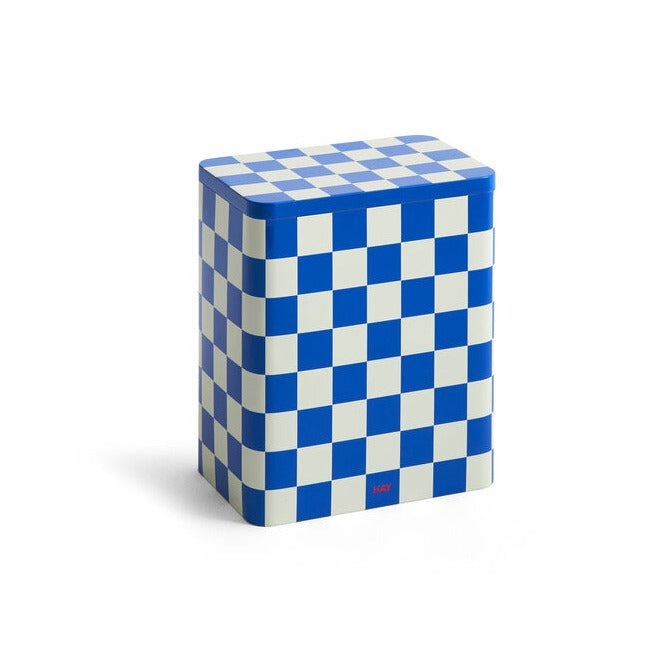 Tin beholder, H20 cm - Blue/off-white